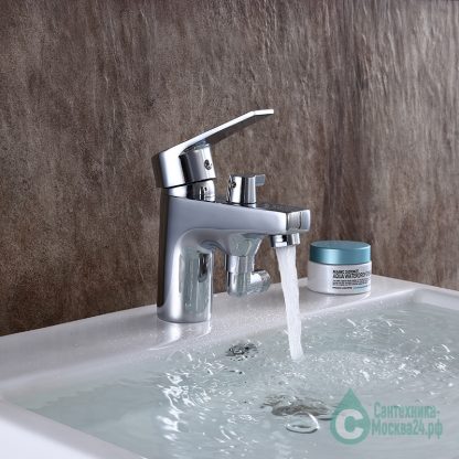 Смеситель MYNAH M1218 универсальный однорычажный с гигиеническим душем хром на борт ванны для раковины (11)
